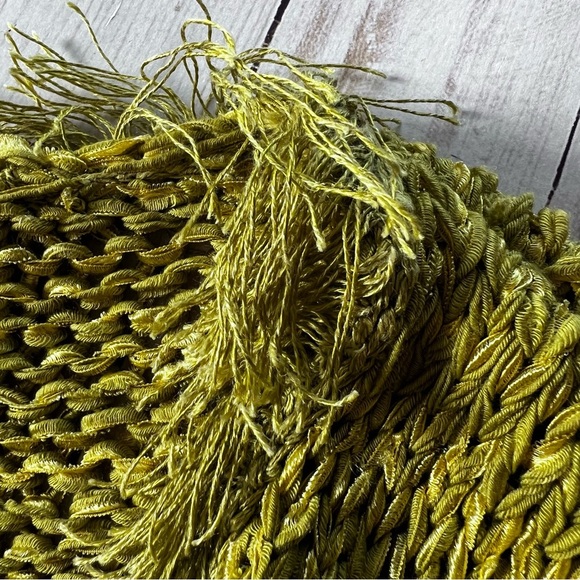 Vintage Chicos Linen Blend Chartreuse Lagonlook Cardigan Fringe size Large - Picture 10 of 13